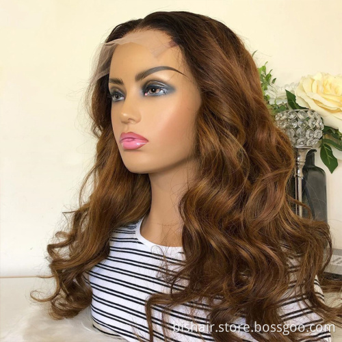 Wholesale 4x4 Lace Front Human Hair Wig Ombre Brown 1B/30 Lace Front Wig For Women Body Wavy Brazilian Remy Wig Pre Plucked